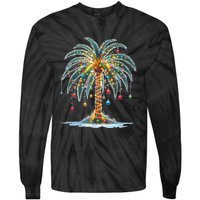 Christmas Palm Tree Print Tie-Dye Long Sleeve Shirt