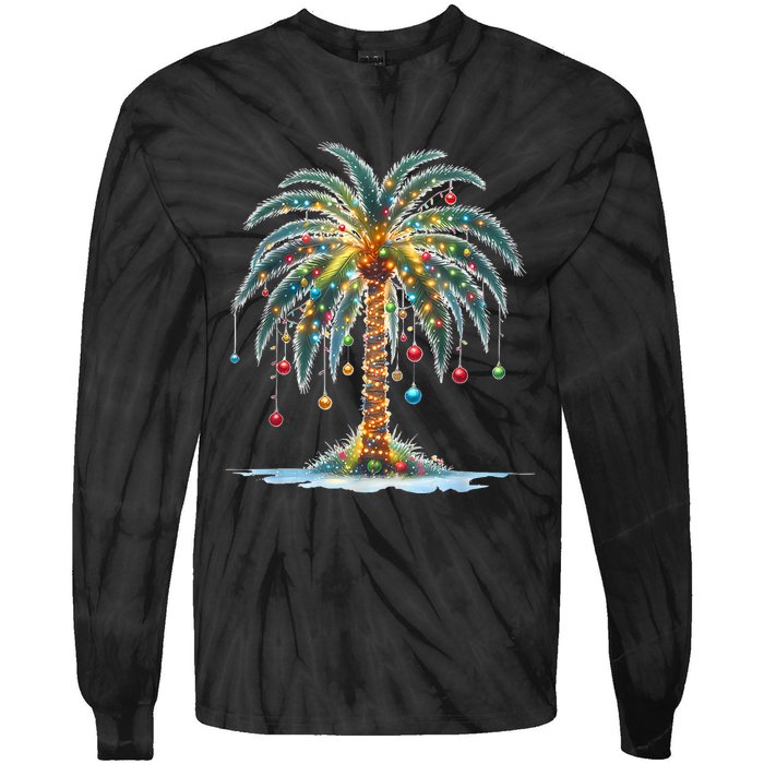 Christmas Palm Tree Print Tie-Dye Long Sleeve Shirt