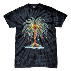 Christmas Palm Tree Print Tie-Dye T-Shirt