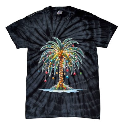Christmas Palm Tree Print Tie-Dye T-Shirt