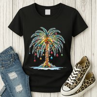 Christmas Palm Tree Print Womens T-Shirt