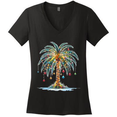 Christmas Palm Tree Print Women's V-Neck T-Shirt