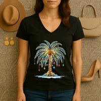 Christmas Palm Tree Print Women's V-Neck T-Shirt
