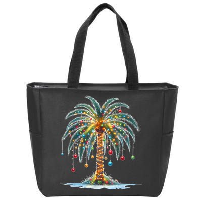 Christmas Palm Tree Print Zip Tote Bag