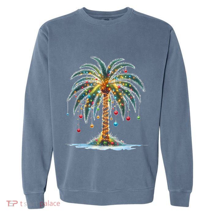 Christmas Palm Tree Print Garment-Dyed Sweatshirt