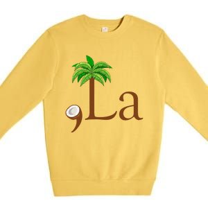 Coconut Palm Tree Comma + La Kamala Harris President 2024 Gift Premium Crewneck Sweatshirt