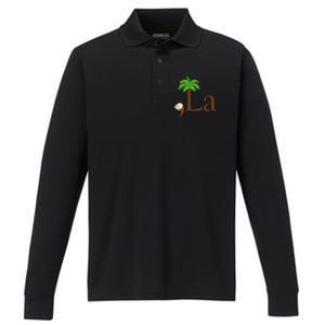 Coconut Palm Tree Comma + La Kamala Harris President 2024 Gift Performance Long Sleeve Polo