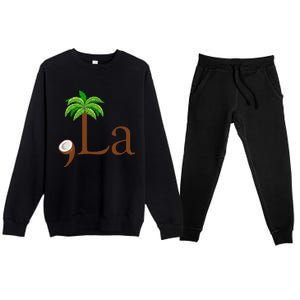 Coconut Palm Tree Comma + La Kamala Harris President 2024 Gift Premium Crewneck Sweatsuit Set