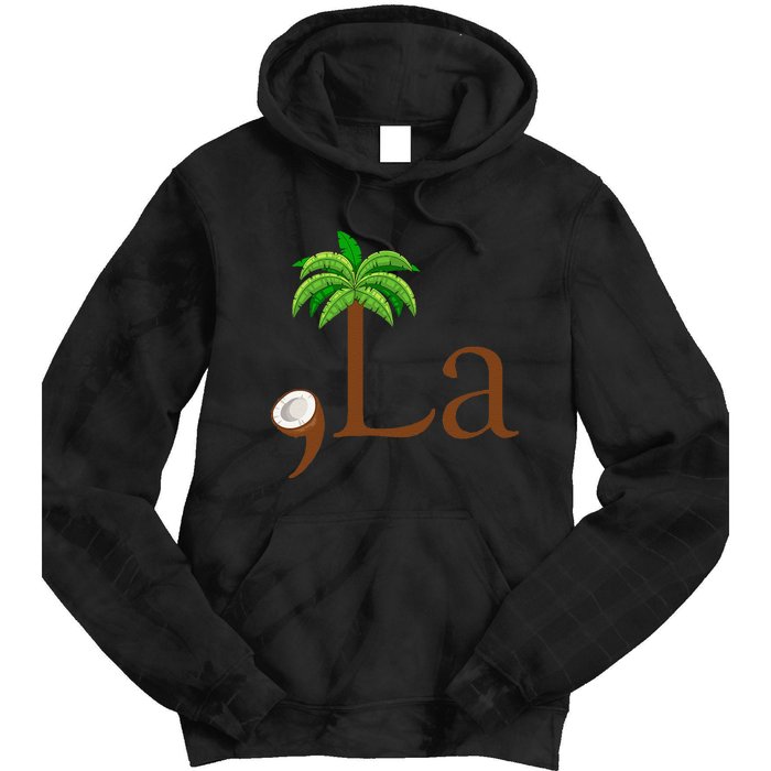 Coconut Palm Tree Comma + La Kamala Harris President 2024 Gift Tie Dye Hoodie