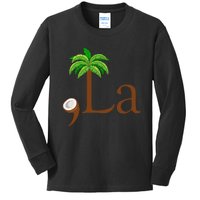 Coconut Palm Tree Comma + La Kamala Harris President 2024 Gift Kids Long Sleeve Shirt