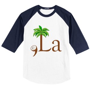 Coconut Palm Tree Comma + La Kamala Harris President 2024 Gift Baseball Sleeve Shirt