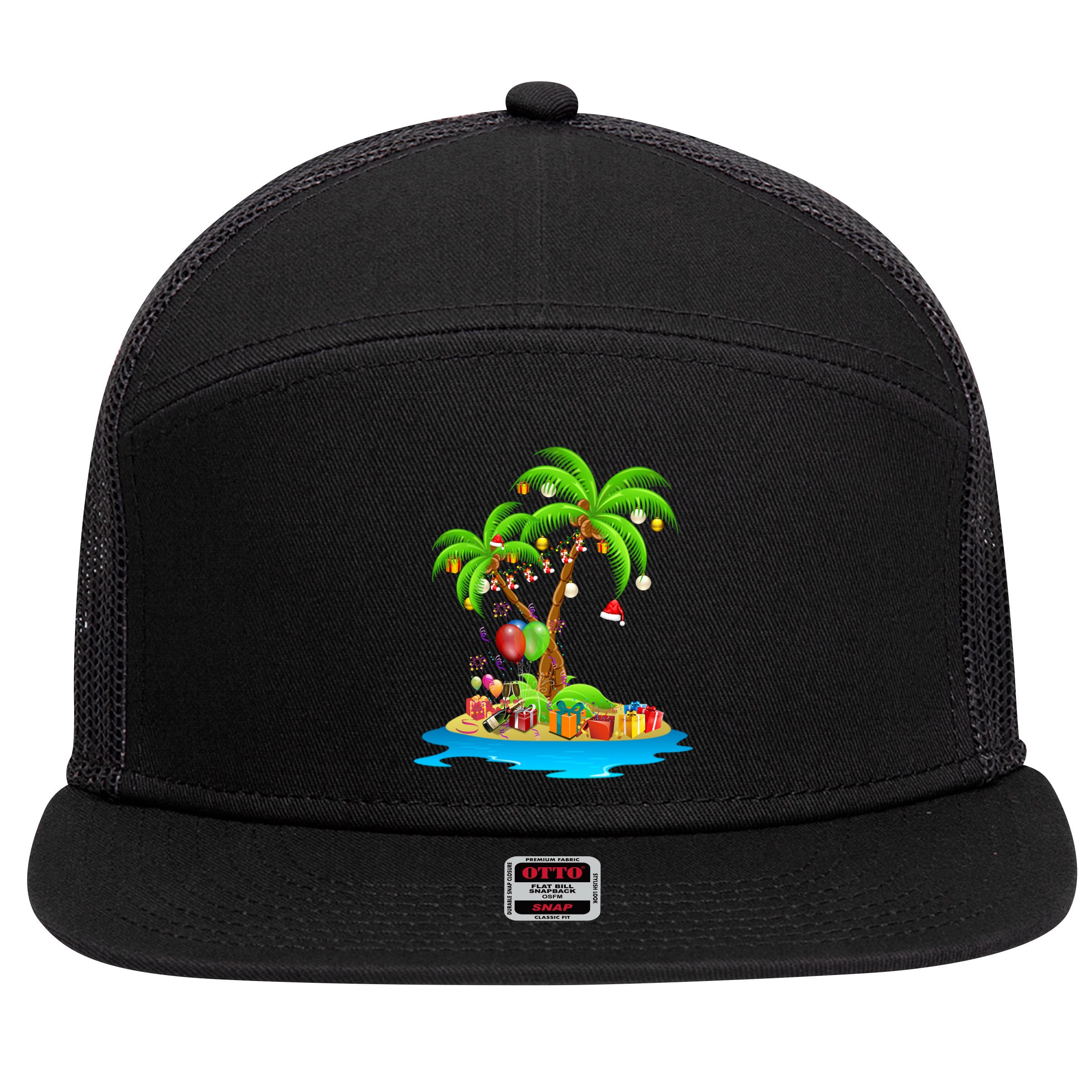 Christmas Palm Tree Tropical Xmas Coconut Matching Family Gift 7 Panel Mesh Trucker Snapback Hat
