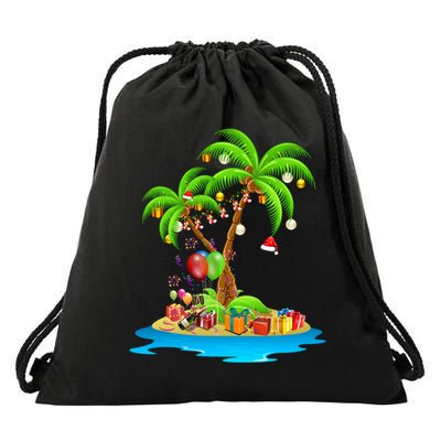 Christmas Palm Tree Tropical Xmas Coconut Matching Family Gift Drawstring Bag