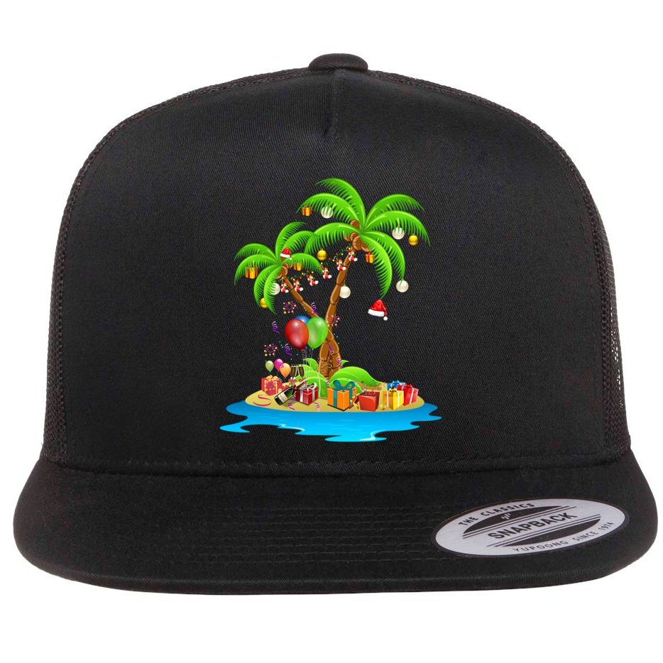 Christmas Palm Tree Tropical Xmas Coconut Matching Family Gift Flat Bill Trucker Hat