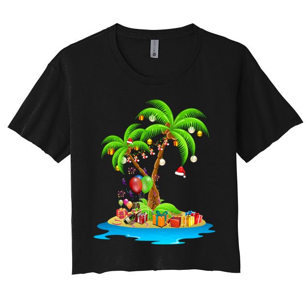 Christmas Palm Tree Tropical Xmas Coconut Matching Family Gift Women's Crop Top Tee