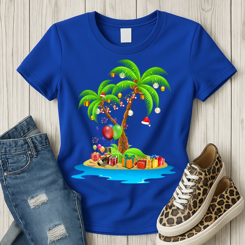 Christmas Palm Tree Tropical Xmas Coconut Matching Family Gift Womens T-Shirt