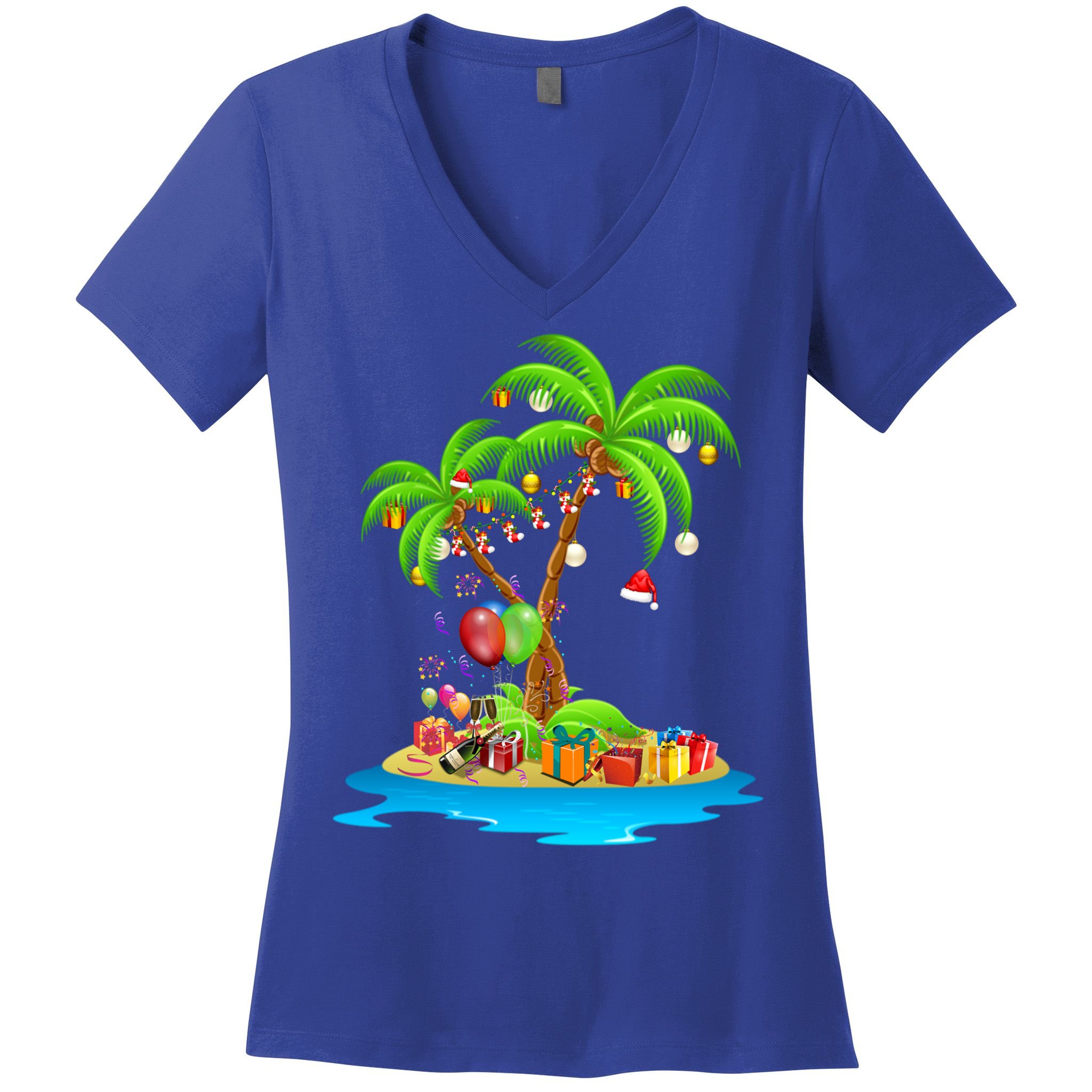 Christmas Palm Tree Tropical Xmas Coconut Matching Family Gift Women's V-Neck T-Shirt
