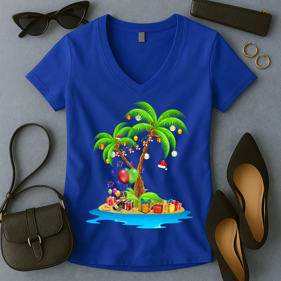 Christmas Palm Tree Tropical Xmas Coconut Matching Family Gift Women's V-Neck T-Shirt
