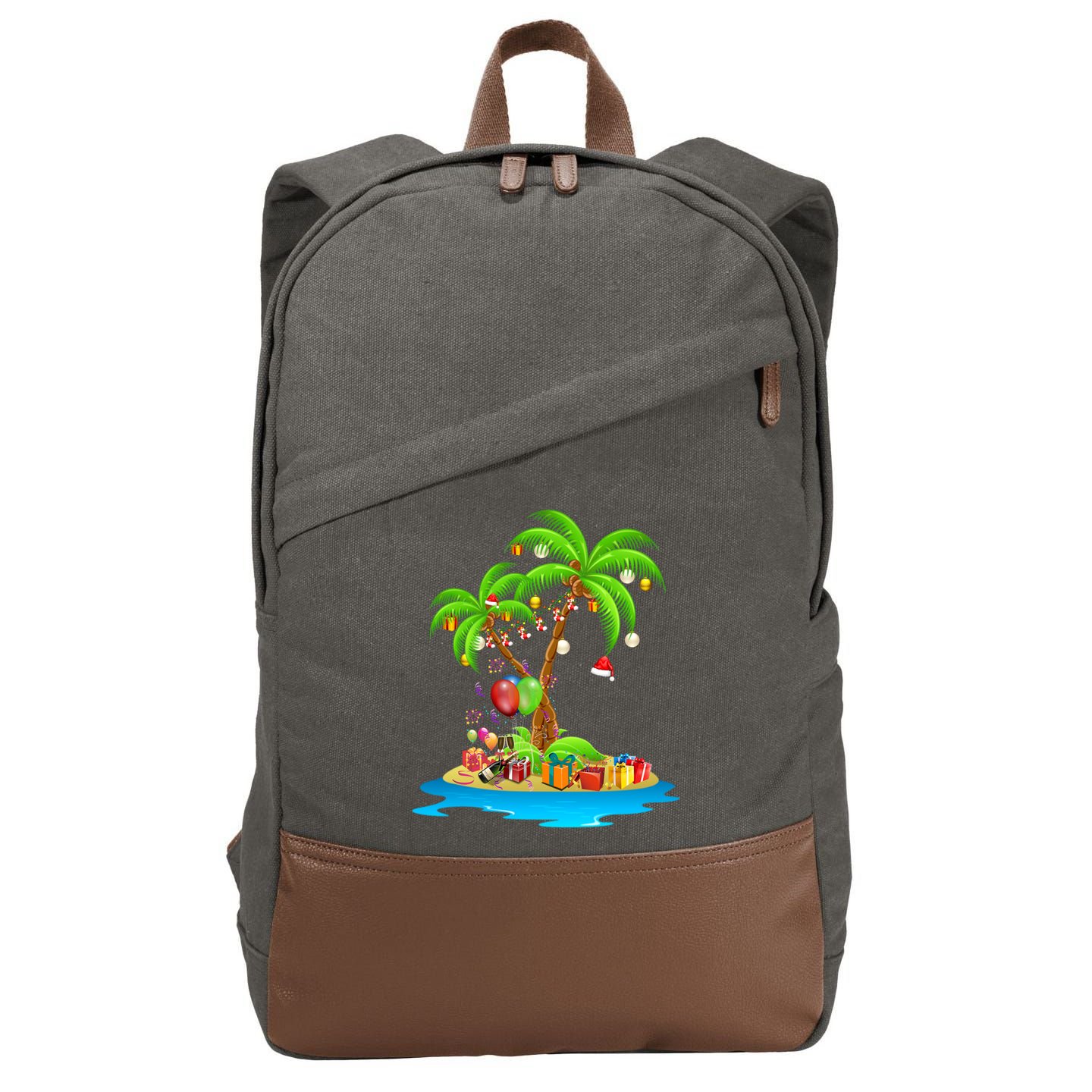 Christmas Palm Tree Tropical Xmas Coconut Matching Family Gift Cotton Canvas Backpack