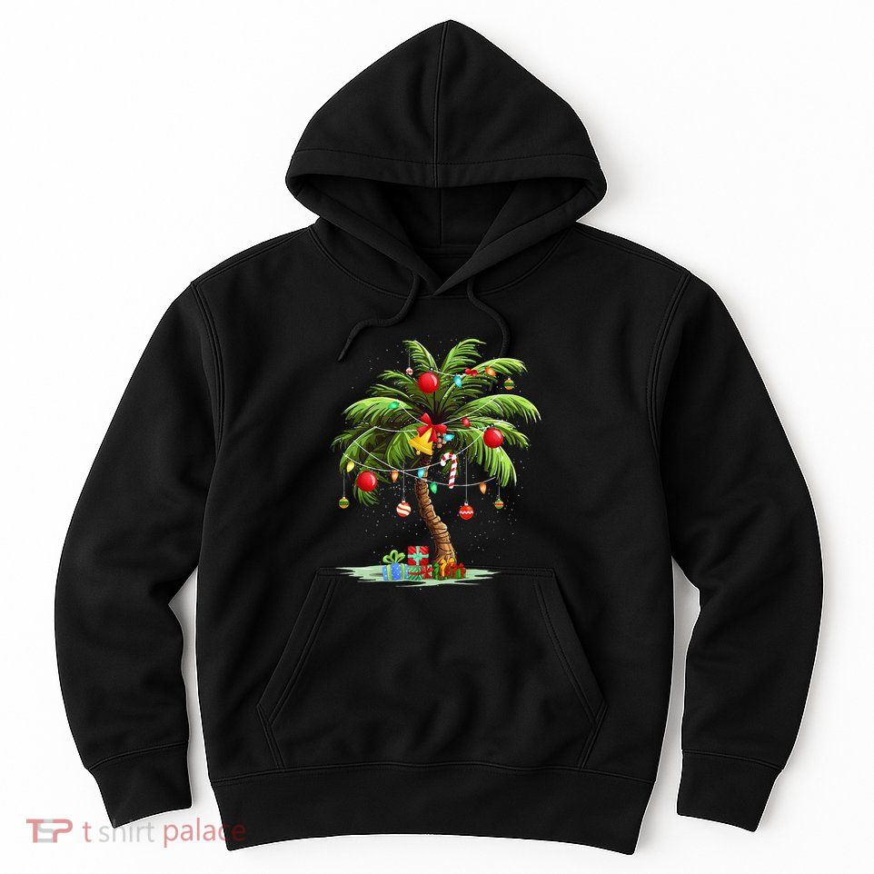 Christmas Palm Tree Light Hawaiian Tropical Xmas Hoodie