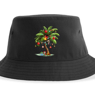 Christmas Palm Tree Light Hawaiian Tropical Xmas Sustainable Bucket Hat