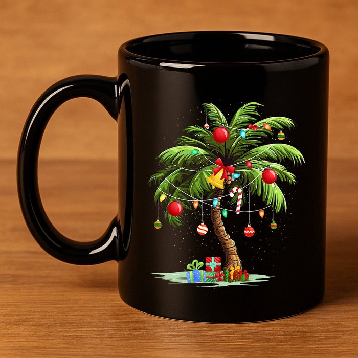 Christmas Palm Tree Light Hawaiian Tropical Xmas 11oz C Handle Ceramic Mug