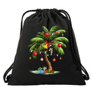 Christmas Palm Tree Light Hawaiian Tropical Xmas Drawstring Bag