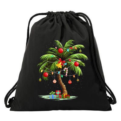 Christmas Palm Tree Light Hawaiian Tropical Xmas Drawstring Bag