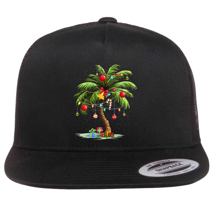 Christmas Palm Tree Light Hawaiian Tropical Xmas Flatbill Hat