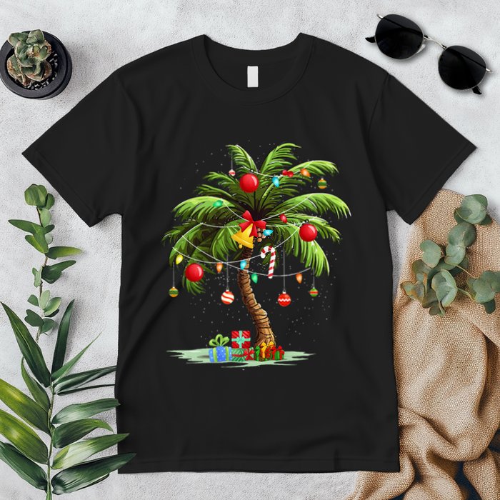 Christmas Palm Tree Light Hawaiian Tropical Xmas Premium T-Shirt