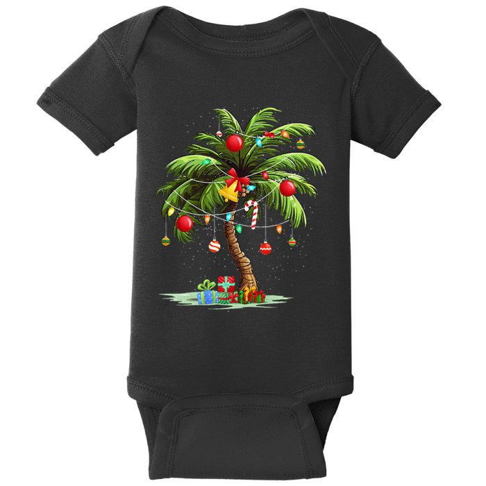 Christmas Palm Tree Light Hawaiian Tropical Xmas Baby Bodysuit