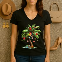Christmas Palm Tree Light Hawaiian Tropical Xmas Women's V-Neck T-Shirt