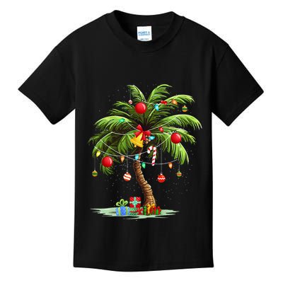 Christmas Palm Tree Light Hawaiian Tropical Xmas Kids T-Shirt