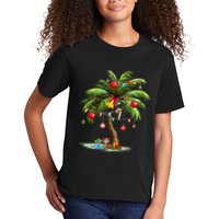 Christmas Palm Tree Light Hawaiian Tropical Xmas Kids T-Shirt