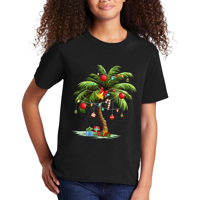 Christmas Palm Tree Light Hawaiian Tropical Xmas Kids T-Shirt