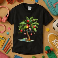 Christmas Palm Tree Light Hawaiian Tropical Xmas Kids T-Shirt