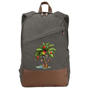 Christmas Palm Tree Light Hawaiian Tropical Xmas Cotton Canvas Backpack