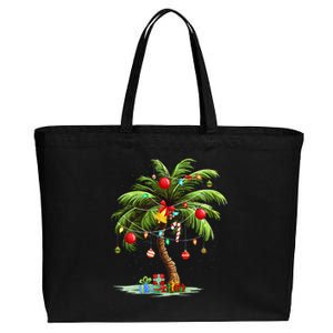 Christmas Palm Tree Light Hawaiian Tropical Xmas Cotton Canvas Jumbo Tote