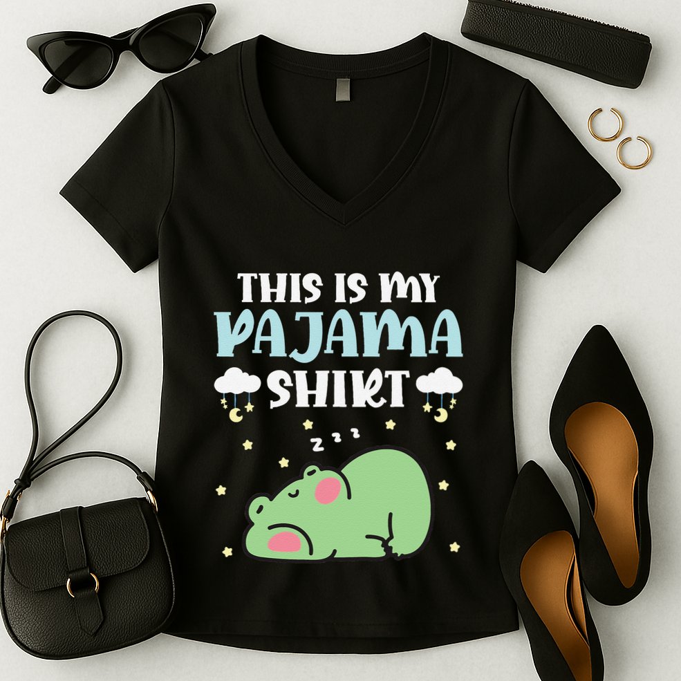 Cute Pj Teen Pjs Funny Frog Pjs This Is My Pajama Women's V-Neck T-Shirt