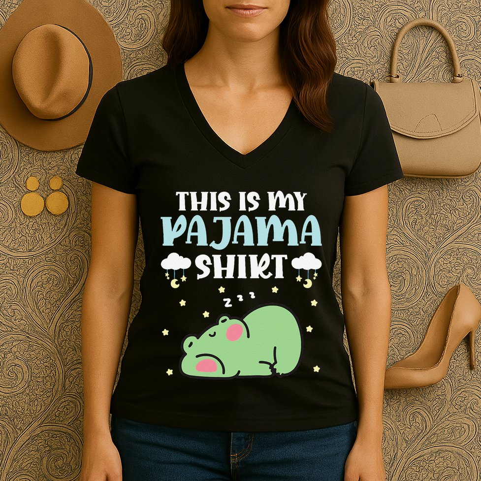 Cute Pj Teen Pjs Funny Frog Pjs This Is My Pajama Women's V-Neck T-Shirt
