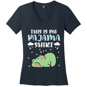 Cute Pj Teen Pjs Funny Frog Pjs This Is My Pajama Women's V-Neck T-Shirt