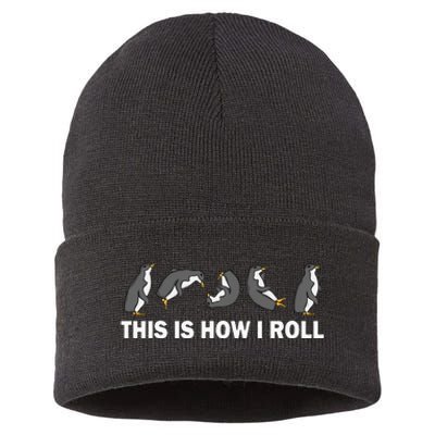 Cute Penguin This Is How I Roll Funny Penguin Sustainable Knit Beanie