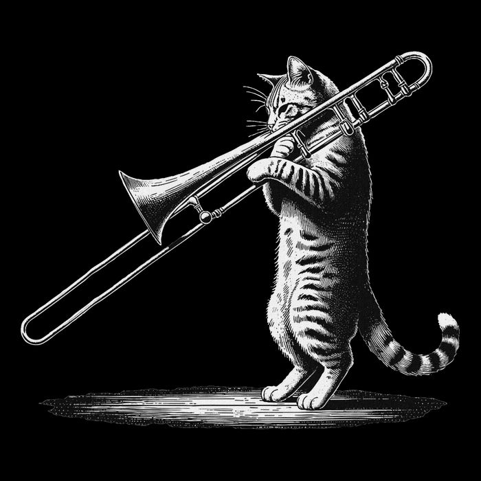 Cat Playing Trombone Player Trombonist Instrument Flat Bill Trucker Hat