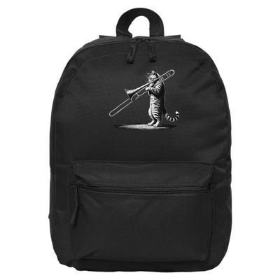 Cat Playing Trombone Player Trombonist Instrument 16 in Basic Backpack