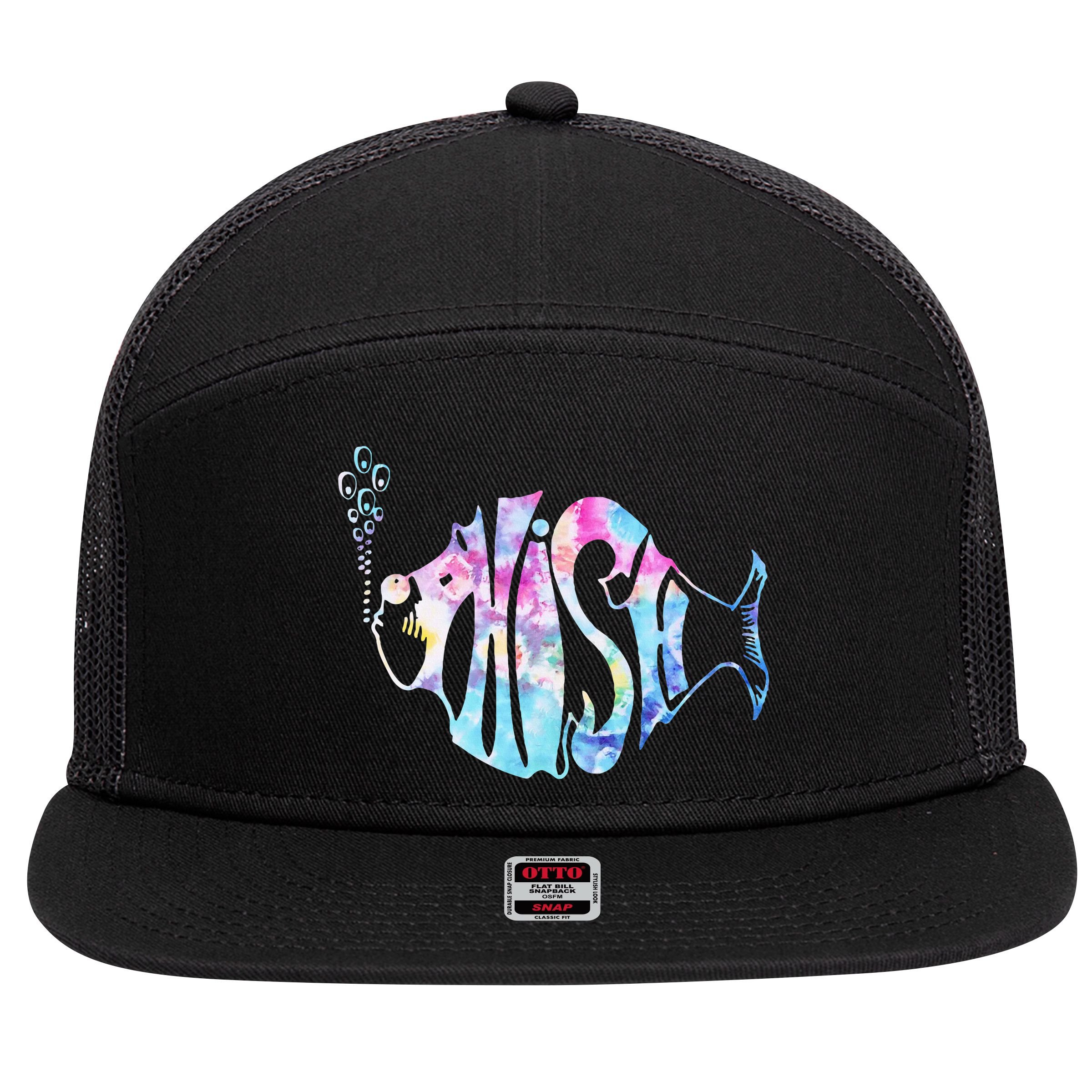 Colorful Phishjam Tiedye For Fisherman Fish 7 Panel Mesh Trucker Snapback Hat