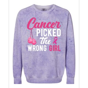 Cancer Picked The Wrong Girl Pink Ribbon Colorblast Crewneck Sweatshirt