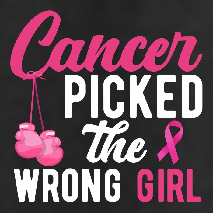 Cancer Picked The Wrong Girl Pink Ribbon 7 Panel Mesh Trucker Snapback Hat
