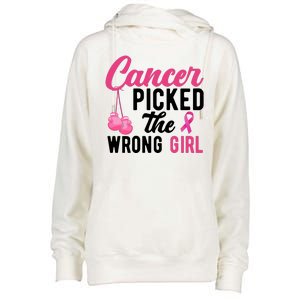 Cancer Picked The Wrong Girl Pink Ribbon Womens Funnel Neck Pullover Hood