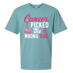 Cancer Picked The Wrong Girl Pink Ribbon Sueded Cloud Jersey T-Shirt