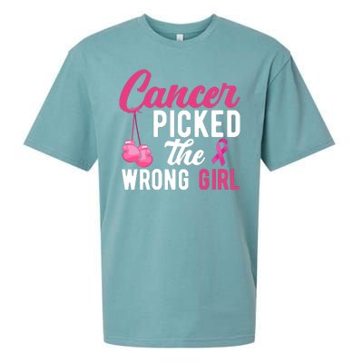 Cancer Picked The Wrong Girl Pink Ribbon Sueded Cloud Jersey T-Shirt